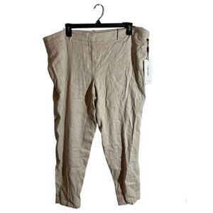 Calvin Klein Plus Size Linen Skinny Pants Womens 18W Khaki Slim High Rise NWT